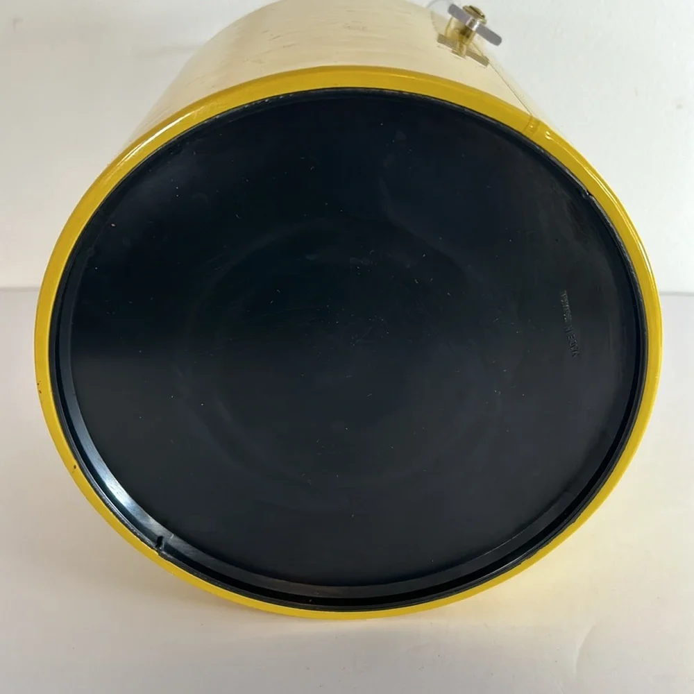 Vintage 1970s Taiwan Vinyl Yellow Ice Bucket with Clear Acrylic Handle & Lid